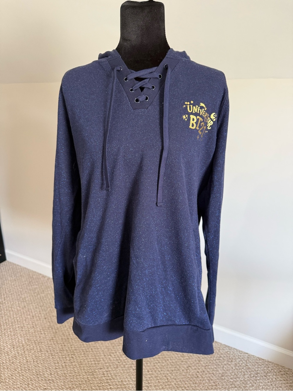 BT21 Universe Sparkle Lace-Up Hoodie Navy Gold BTS Size XL